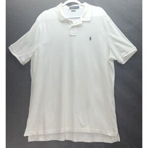 Polo Ralph Lauren XL Short‎ Sleeve Polo Shirt Preppy Academik White w Navy Pony